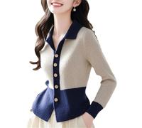 Cardigan da donna a maniche lunghe, lavorato a maglia, stile patchwork, Albicocca, 3XL