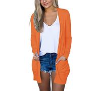 Cardigan da donna a maniche lunghe, lungo, leggero, casual, con tasche, a maniche lunghe, con scollo a V, vintage, classico, cardigan, Colore: arancione., XL