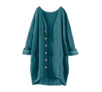 Cardigan da donna a maniche lunghe, lungo, leggero, con bottoni, aperto, casual, con tasche, a maniche lunghe, con scollo a V, vintage, classico cardigan, verde, XXL