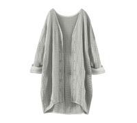 Cardigan da donna a maniche lunghe, lungo, leggero, con bottoni, aperto, casual, con tasche, a maniche lunghe, con scollo a V, vintage, classico cardigan, grigio., XXL