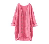 Cardigan da donna a maniche lunghe, lungo, leggero, con bottoni, aperto, casual, con tasche, a maniche lunghe, con scollo a V, vintage, classico cardigan, Colore: rosa., L