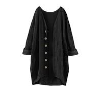 Cardigan da donna a maniche lunghe, lungo, leggero, con bottoni, aperto, casual, con tasche, a maniche lunghe, con scollo a V, vintage, classico cardigan, Nero , XXL