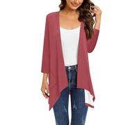 Cardigan da donna aperto sul davanti manica a 3/4 drappeggiato a righe giacche maglione kimono drappeggiato cardigan sciolto, Rosso mattone, XXL