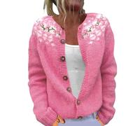 Cardigan da donna Boho aperto sul davanti carino stampa floreale maglioni girocollo button down trendy autunno top cappotto, 1D-rosa acceso, L
