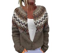 Cardigan da donna Boho aperto sul davanti carino stampa floreale maglioni girocollo button down trendy autunno top cappotto, 1B-Caffè, L