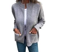 Cardigan da Donna con Collo Alto, Cerniera Completa, Leggero, a Maniche Lunghe, con Cerniera e Tasche, Autunno