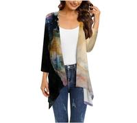 Cardigan da donna con maniche a 3/4 UK - Longline aperto sul davanti con orlo asimmetrico, casual, tinta unita, collezione stratificazione per jeans, 13 Multicolore, 4XL