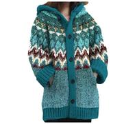 Cardigan da donna con motivo a treccia, con bottoni, comodo e termico, alla moda, per il tempo libero, lavorato a maglia fine, vintage, maglione a vento, azzurro, M