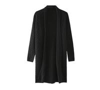 Cardigan da donna con scollo a V intrecciato lungo in lana tinta unita casual caldo spesso punto aperto maglione outwear, Nero , M
