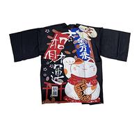 Cardigan da donna con stampa a scialle giapponese, kimono, top coprire, sciolto, maniche a 3/4, camicetta da spiaggia, Nero # 3, taglia unica