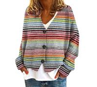 Cardigan da donna con stampa floreale a maniche lunghe con scollo a V maglioni con bottoni a costine polsini a costine maglione cardigan corto lavorato a maglia, C-camouflage, L