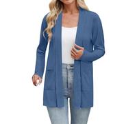 Cardigan da donna con tasca a maniche lunghe aperto sul davanti cardigan da donna UK elegante casual in pile termico leggero maglione primavera estate autunno top base, blu cielo, XL