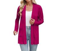 Cardigan da donna con tasca a maniche lunghe aperto sul davanti cardigan da donna UK elegante casual in pile termico leggero maglione primavera estate autunno top base, Rosso anguria, L