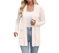 Cardigan da donna con tasca a maniche lunghe aperto sul davanti cardigan da donna UK elegante casual in pile termico leggero maglione primavera estate autunno top base, Beige, 5XL