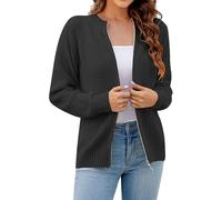 Cardigan da Donna Corto con Zip Cardigan A Maglia Grossa Manica Lunga da Donna Cardigan Eleganti Cappotto in Maglia Tinta Unita da Donna Giacca Invernale Calda E Ampia da Donna, Black, M