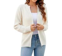 Cardigan da Donna Corto con Zip Cardigan A Maglia Grossa Manica Lunga da Donna Cardigan Eleganti Cappotto in Maglia Tinta Unita da Donna Giacca Invernale Calda E Ampia da Donna, Beige, M
