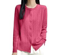 Cardigan da donna, corto, leggero, elegante, a maniche lunghe, classico, con scollo rotondo, con bottoni, per la primavera, l'estate, sopra il vestito estivo, cardigan da donna, Colore: rosa., XL