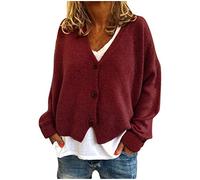 Cardigan da donna di grandi dimensioni, con scollo a V, gilet lungo con bottoni, da donna, autunno e inverno, pullover a maglia, cappotto casa, cappotti a maniche lunghe, abbigliamento tinta unita