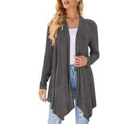 Cardigan da donna drappeggiato aperto sul davanti casual a maniche lunghe leggero cardigan maglioni spolverino, grigio scuro, XX-Large