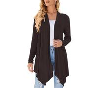 Cardigan da donna drappeggiato aperto sul davanti casual a maniche lunghe leggero cardigan maglioni spolverino, Marrone scuro, Large