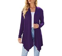 Cardigan da donna drappeggiato aperto sul davanti casual a maniche lunghe leggero cardigan maglioni spolverino, Viola, L