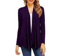 Cardigan da donna drappeggiato aperto sul davanti casual a maniche lunghe leggero cardigan maglioni spolverino, 1a-viola, M