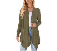 Cardigan da donna drappeggiato aperto sul davanti casual a maniche lunghe leggero cardigan maglioni spolverino, Verde oliva., M
