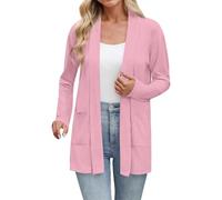 Cardigan da donna, estivo, leggero, a maniche lunghe, sottile, elegante, girocollo, casual, classico, con bottoni, S-3XL, Rosa-e, M