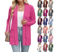 Cardigan da donna, estivo, leggero, a maniche lunghe, sottile, elegante, girocollo, casual, classico, con bottoni, S-3XL, Hot Rosa-e, L
