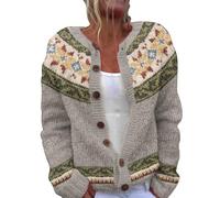 Cardigan da donna Fairisle con bottoni, girocollo, maglia ampia, a maniche lunghe, con stampa floreale, carino, maglioni a maniche lunghe, casual, vestibilità larga, cardigan da donna, maglioni