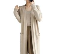 Cardigan da donna in cashmere, casual, lungo, lavorato a maglia, con scollo a V, cardigan, Khaki9, XL