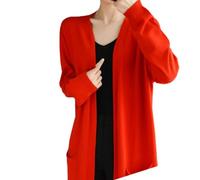 Cardigan da donna in cashmere, casual, lungo, lavorato a maglia, con scollo a V, cardigan, Rosso, S
