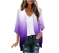 Cardigan da donna in chiffon a maniche corte a pipistrello, leggero, aperto sul davanti, con top bianco con scollo a V e jeans in denim invecchiato vestito estate primavera autunno, 03 blu scuro, S