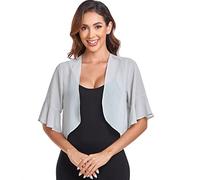 Cardigan da donna in chiffon a maniche corte aperto davanti per abito da sera, Argento, XX-Large