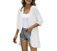 Cardigan da donna in chiffon tinta unita manica tre quarti media lunghezza cardigan morbido fluente moda casual confortevole traspirante copertura top, 08# bianco, L