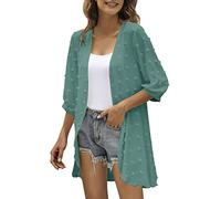 Cardigan da donna in chiffon tinta unita manica tre quarti media lunghezza cardigan morbido fluente moda casual confortevole traspirante copertura top, 04# Verde menta, S