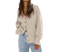 Cardigan da donna in cotone lavorato a maglia, leggero, a maniche lunghe, con scollo a V, morbido, casual, aperto sul davanti, con bottoni, tinta unita, maglione, maglione, top, giacche primaverili da
