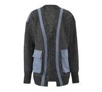 Cardigan da donna in maglia impiombata con scollo a V a maniche lunghe patchwork tasca maglione allentato maglione casual, grigio, S