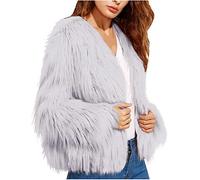 Cardigan da Donna in Pelliccia Sintetica Vintage Parka Giacca Cappotto Soffice Invernale di Lusso Corto (Grigio, XL)
