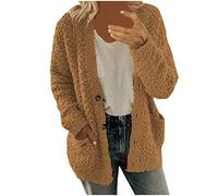 Cardigan da donna in pile a maniche lunghe, vestibilità ampia, casual, morbido, termico, lavorato a maglia, con tasche aperte sul davanti, cardigan soffici, Caff, L