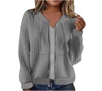Cardigan da donna lavorato a maglia con cerniera, a maniche lunghe, caldo, comodo, tinta unita, giacca casual per tempo libero, viaggi, uscite, 1 grigio., XXL