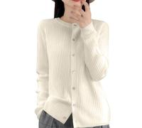 Cardigan da donna, leggero, a maniche lunghe, elegante, girocollo, cardigan, leggero, bolero, con bottoni, giacca morbida sopra abito estivo, cardigan da donna, beige., L