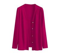Cardigan da donna, leggero, sottile, a maniche lunghe, con scollo a V, con bottoni a cuore, tinta unita, elegante, aperto, in maglia larga, casual, cardigan, Rosa acceso., XXL