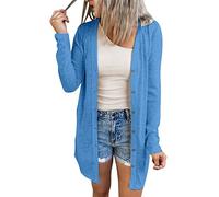 Cardigan da donna lungo con bottoni, cardigan estivo, colore solido, a maniche lunghe, alla moda, leggero, sottile, protezione solare, per corsa, escursionismo, surf, azzurro cielo., M