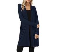 Cardigan da donna, lungo, estivo, autunno, elegante, giacca estiva, leggera, a maniche lunghe, elegante, con tasche, lunghezza al ginocchio, cardigan frontale, aperto, maglia fine, Blu mare, M