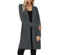 Cardigan da donna lungo estivo primaverile elegante giacca estiva leggera da donna, a maniche lunghe, elegante cappotto lavorato a maglia, cardigan lungo al ginocchio, cardigan aperto davanti, grigio