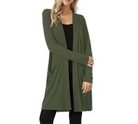 Cardigan da donna maglioni lungo elegante casual leggero aperto davanti cardigan lavorato a maglia per primavera inizio autunno, Verde militare, XL