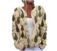 Cardigan da Donna Natalizio Maglione Natalizio Donna a Maniche Lunghe Cardigan Donna Invernale con Bottoni Cardigan di Natale con Motivo Cardigan Invernale in Lana Calda Tinta Unita Stampata