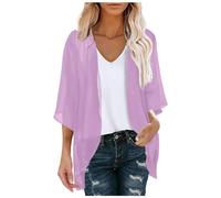 Cardigan da donna tinta unita a tre quarti in chiffon protezione solare cardigan grazioso lucido moda casual confortevole traspirante per tutti i giorni pendolari top, 09# Viola, XXL