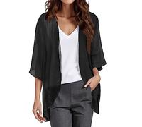 Cardigan da donna tinta unita manica a tre quarti pura protezione solare cardigan arioso delicato moda casual confortevole traspirante per tutti i giorni pendolari top, 02# Nero, L